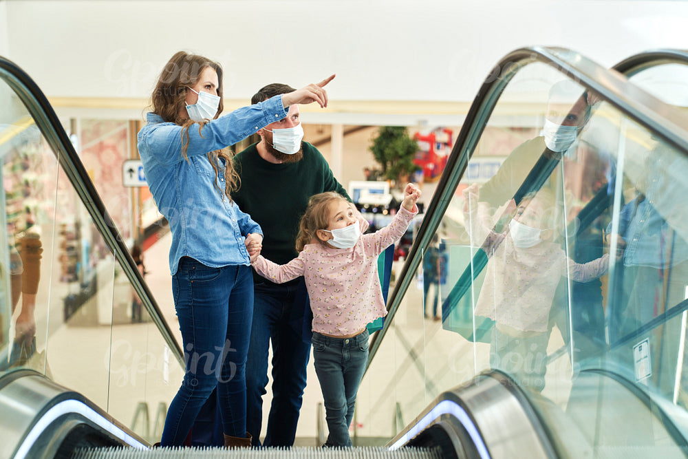 Family shopping at the mall during a pandemic