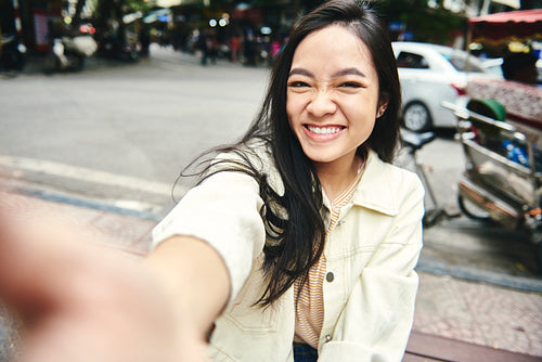 Selfie of Vietnamese woman on the street