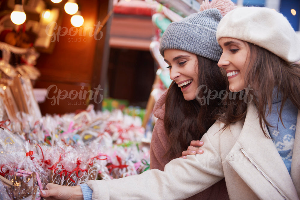 Big choice of candies on Christmas market