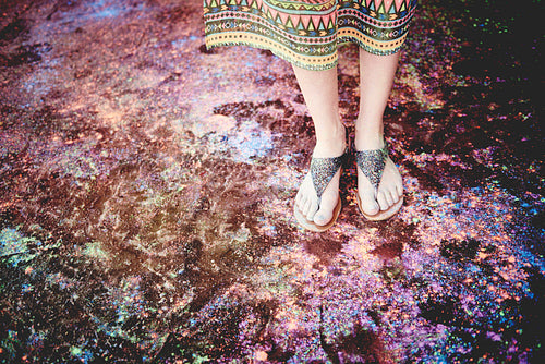 Woman's legs in holi colors