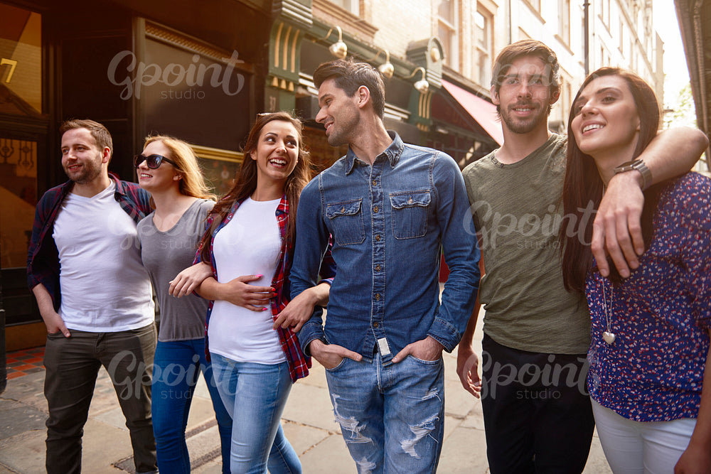 Group of best friends touring the city