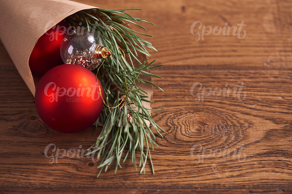 Christmas decoration on the wooden table