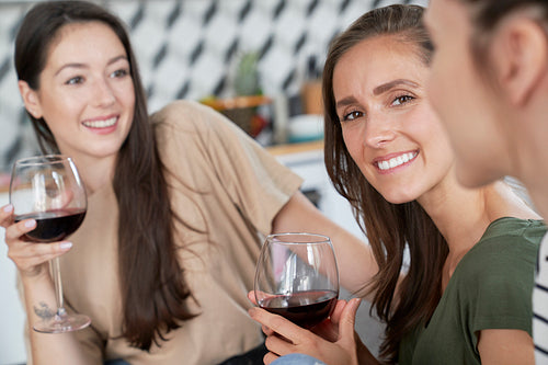 Friends spending time together drinking wine