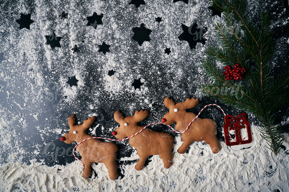 Santa reindeers made of gingerbread cookie