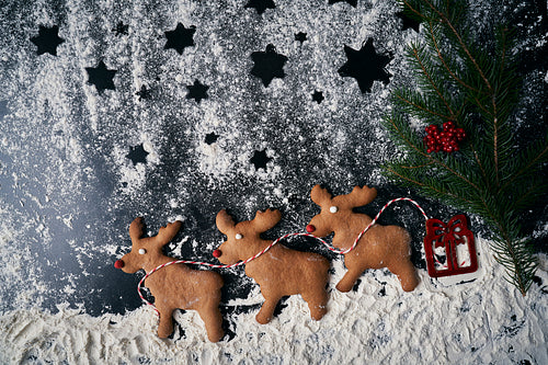 Santa reindeers made of gingerbread cookie