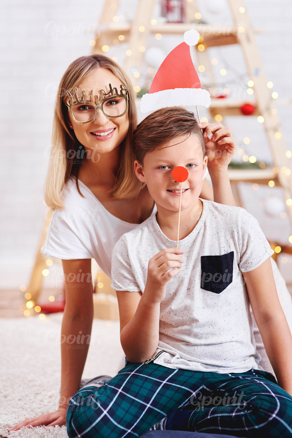 Portrait of mother and son in christmas time