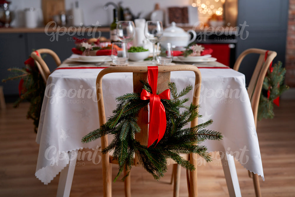 Table prepared for Christmas dinner