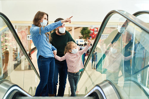 Family shopping at the mall during a pandemic