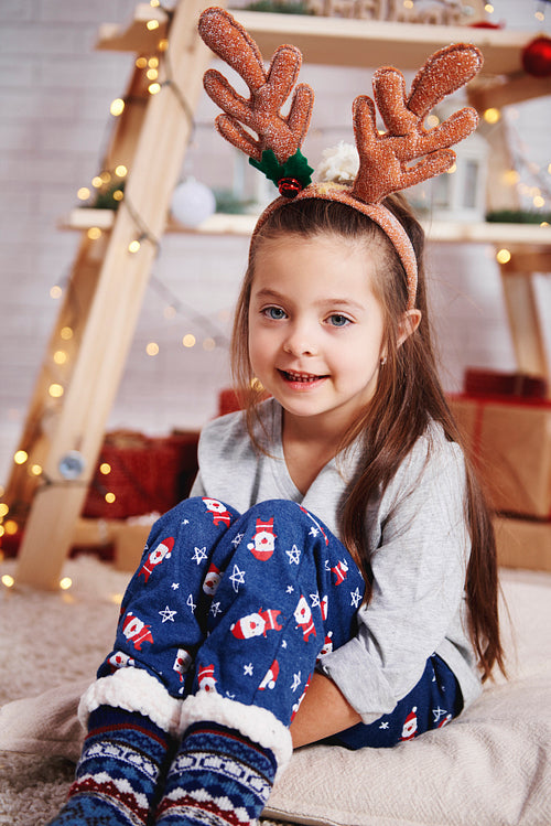 Portrait of cute girl in christmas morning