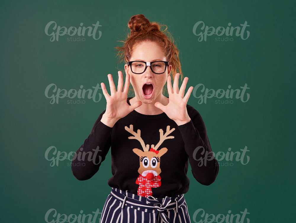 Portrait of screaming woman at studio shot