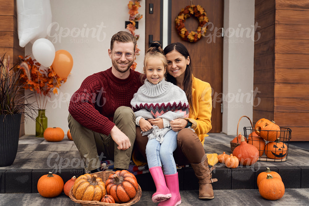 Portrait of smiling family during the Halloween 