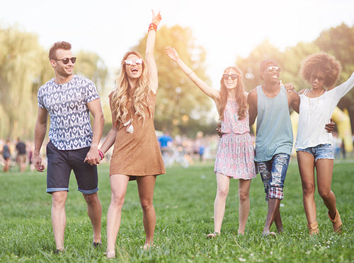 Group of friends hanging out in music festival