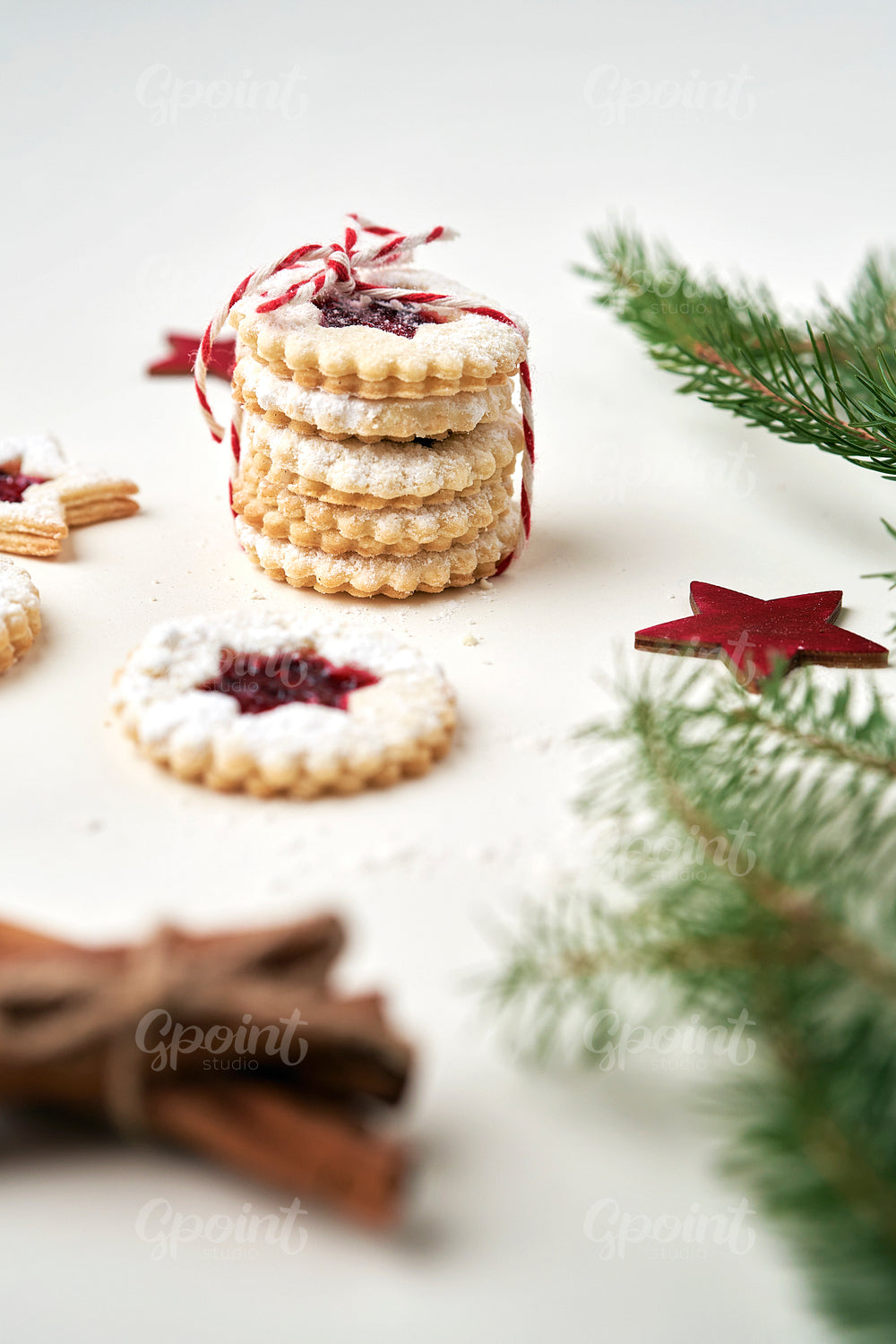 Stack of cookies tied with Christmas rope