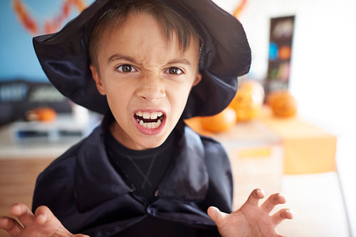Scary little wizard in Halloween