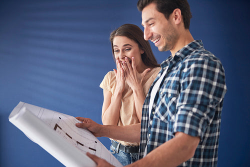 Couple seeing house project for the first time
