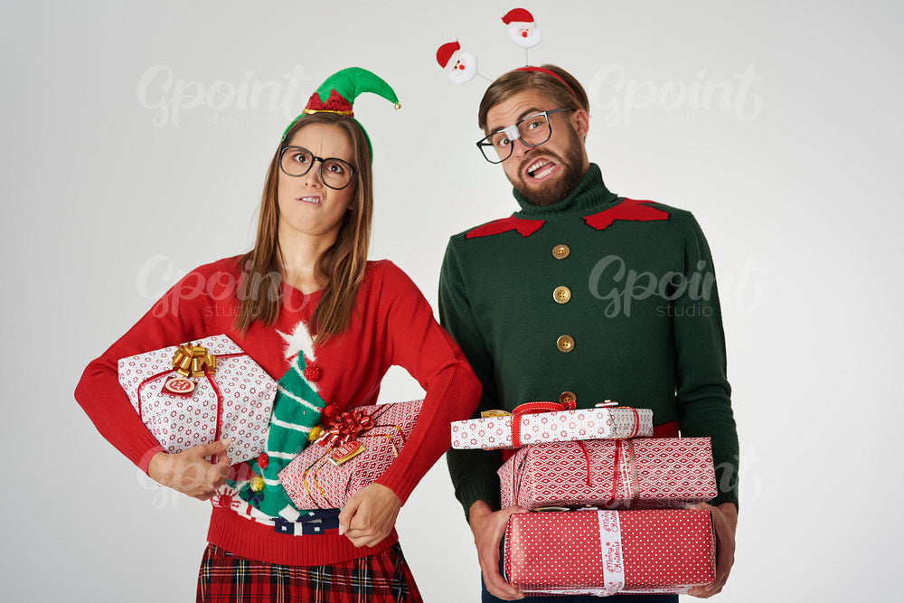 Christmas couple with big gifts