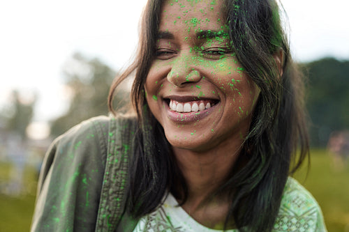 Portrait of multiracial woman at Holi Festival