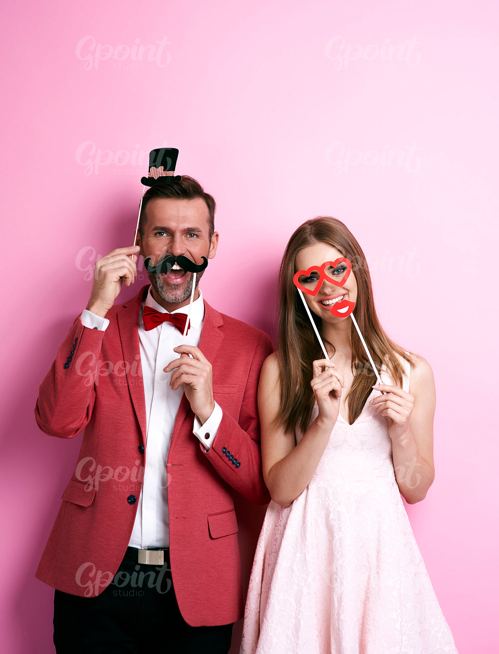 Couple with funny valentine's masks