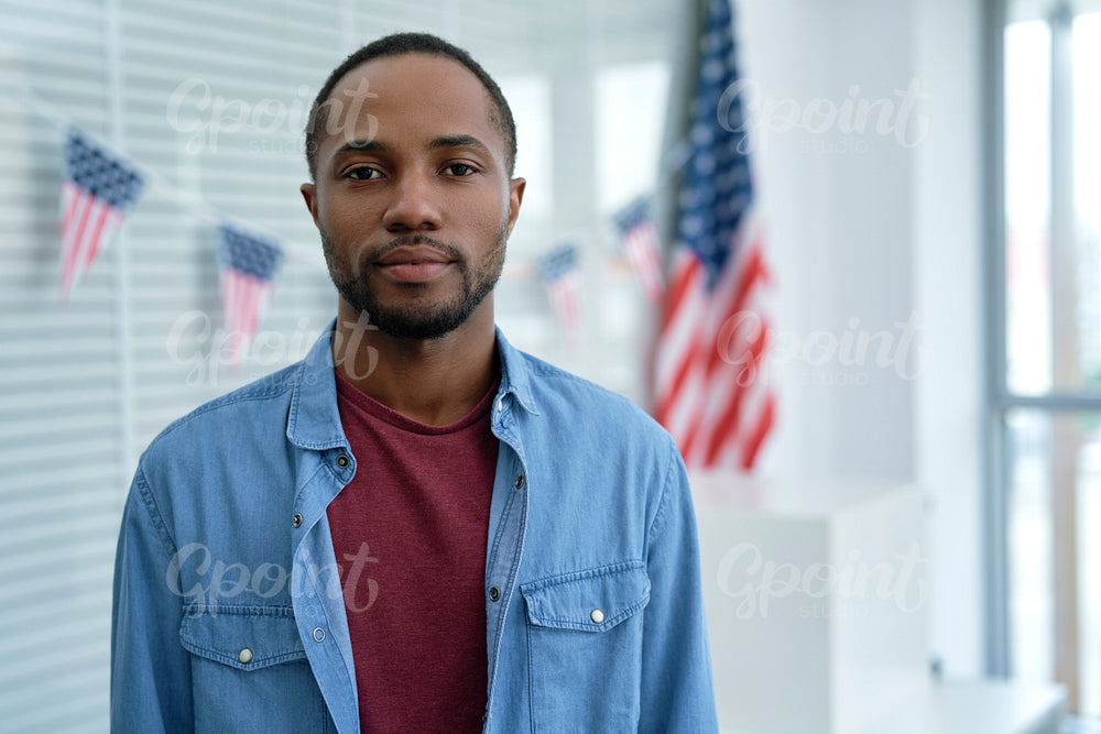 Portrait of serious black man in ballot place