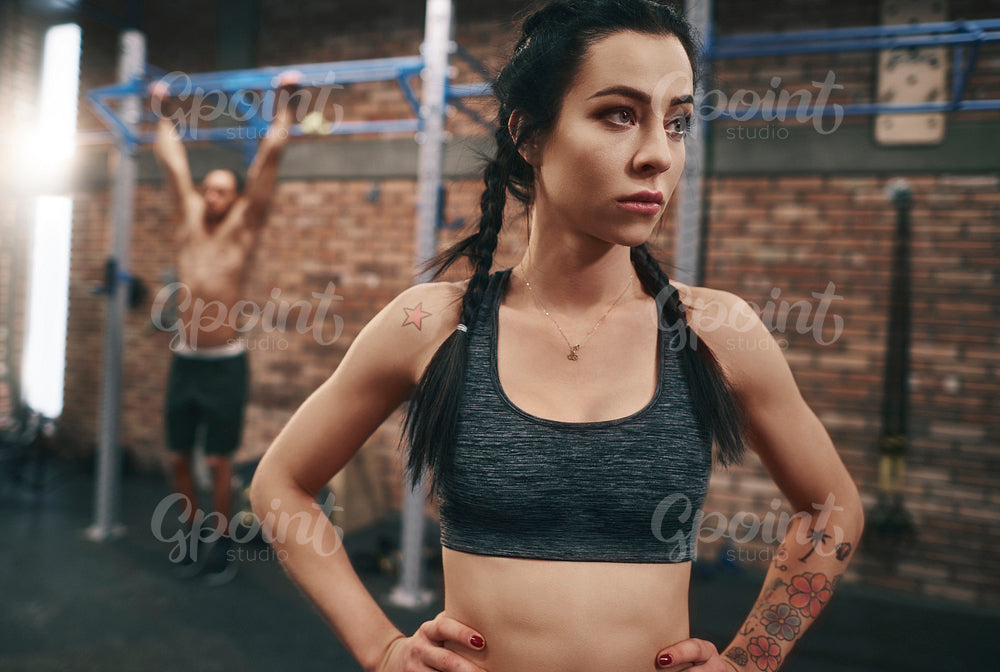 Close up of wellbeing woman working out with man