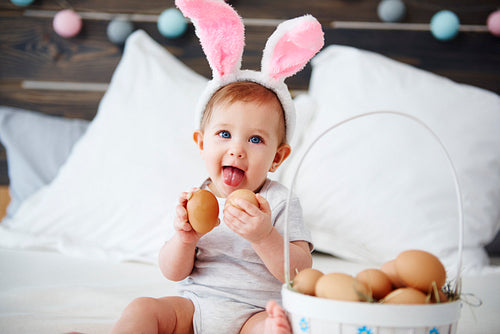Adorable baby wearing in rabbit costume