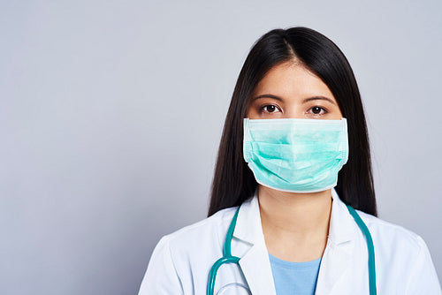 Close up of female doctor in surgical mask