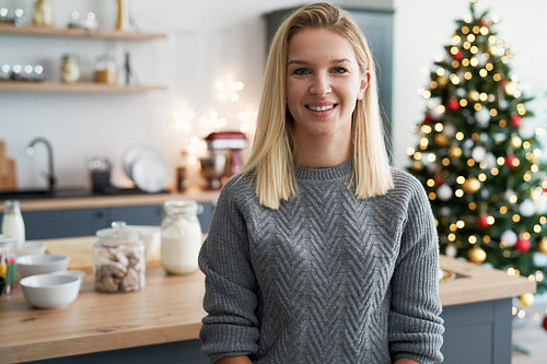 Portrait of woman in the kitchen during Christmas