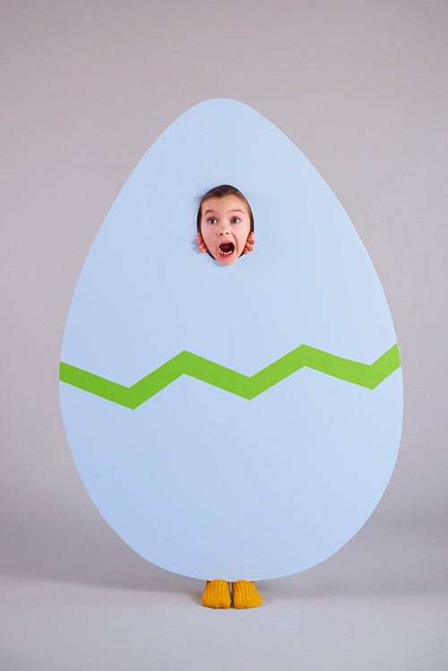 Screaming girl in easter egg costume