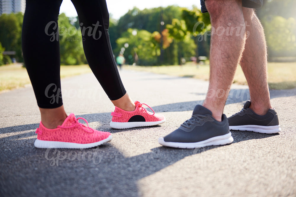 Close up of young couple after running