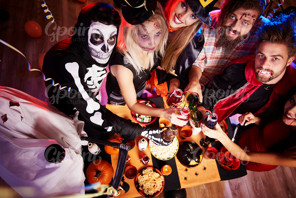 Halloween party over big and spooky table