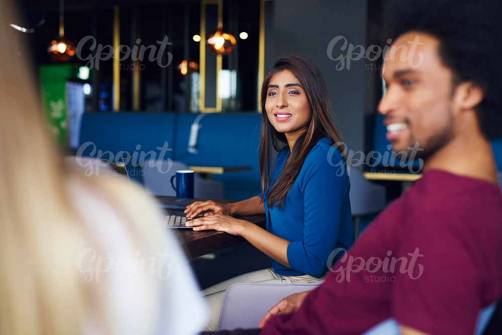 Portrait of beautiful Asian woman working with laptop