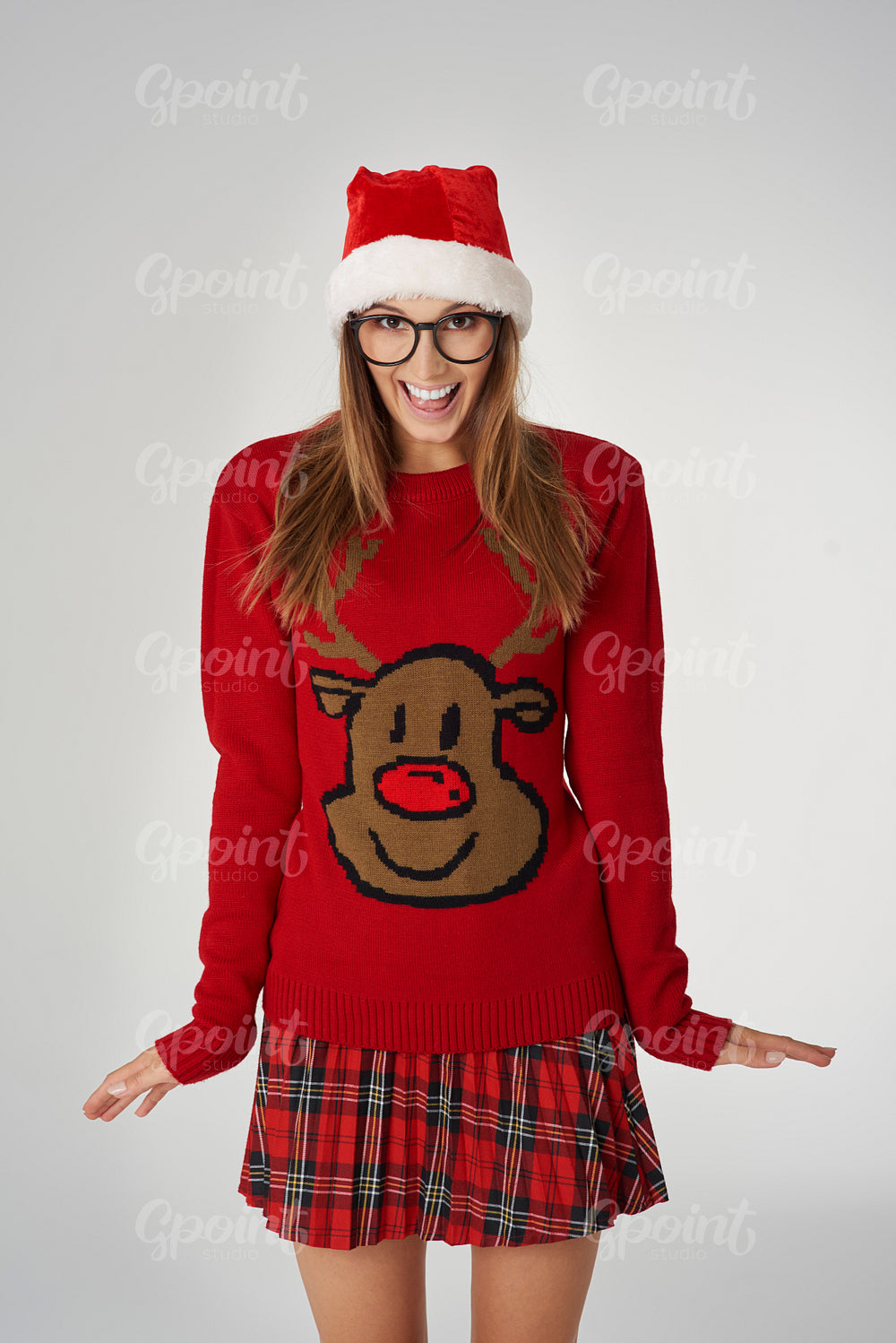 Woman with sweater of a reindeer