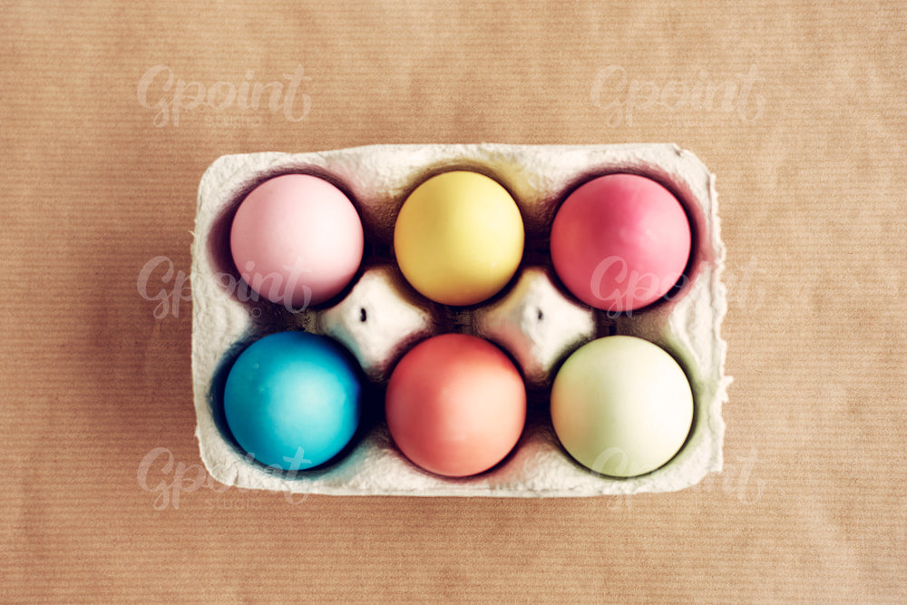 Carton of painted eggs ready for Easter