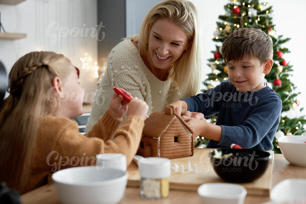 Family spending Christmas time on baking