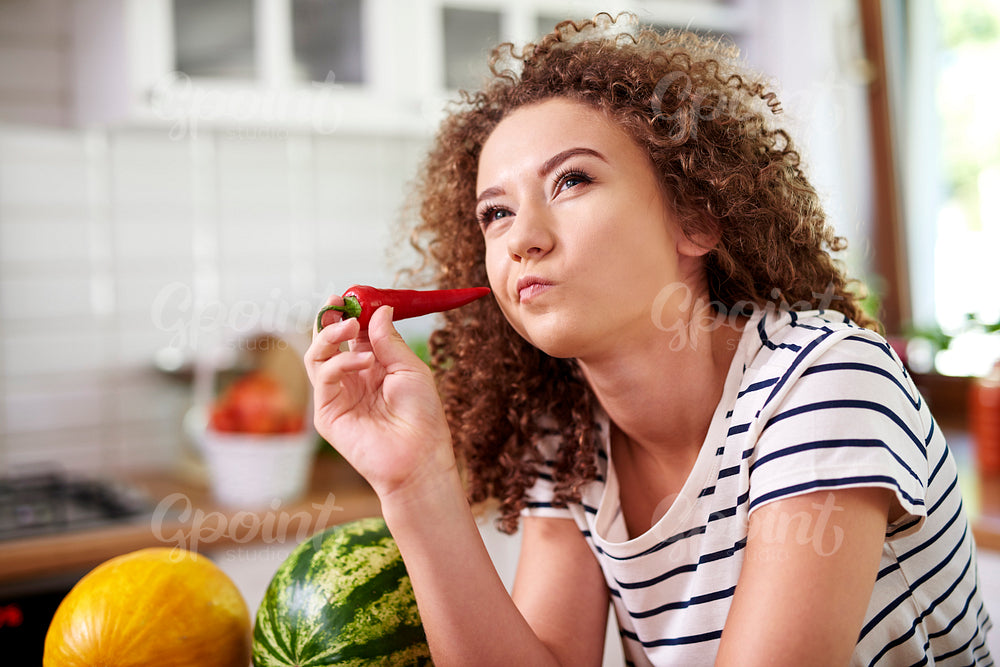 Woman thinking of what to cook