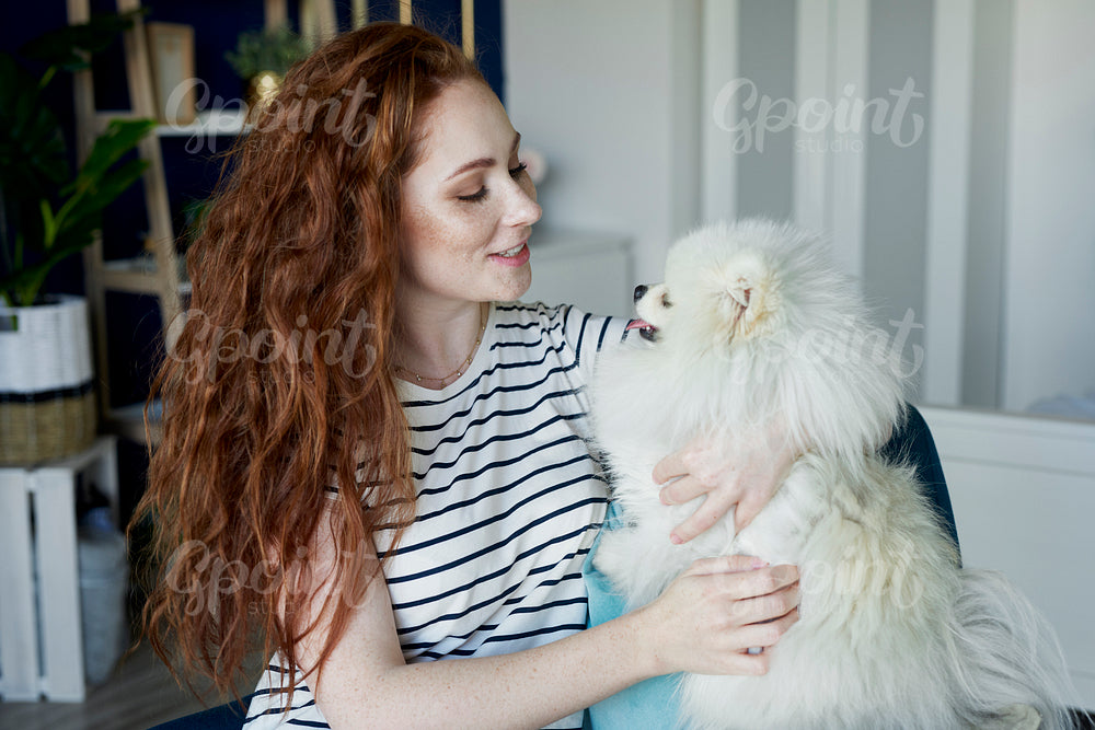 Woman and her best friend pet dog