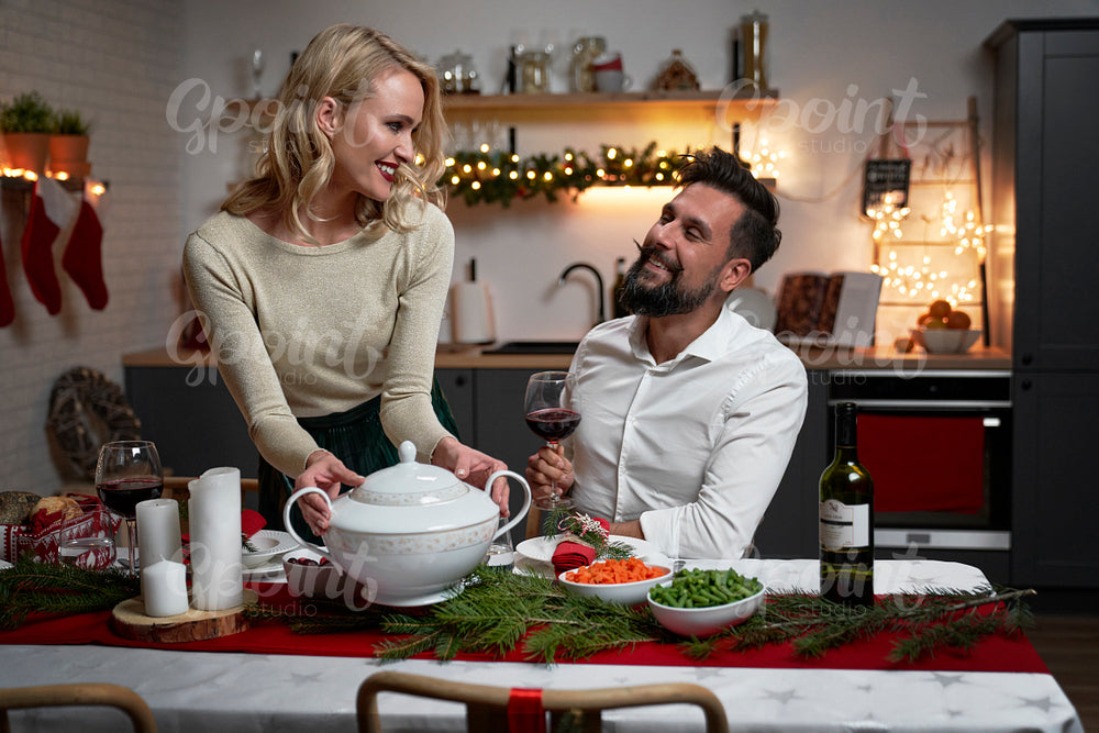 Couple in love ready for Christmas dinner