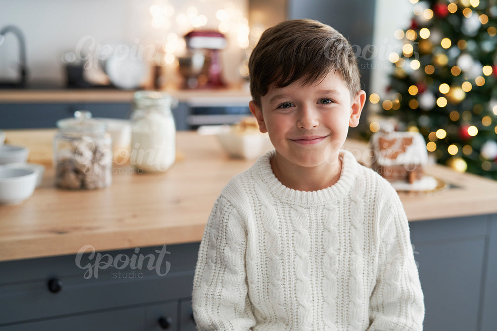 Portrait of boy in the kitchen during Christmas