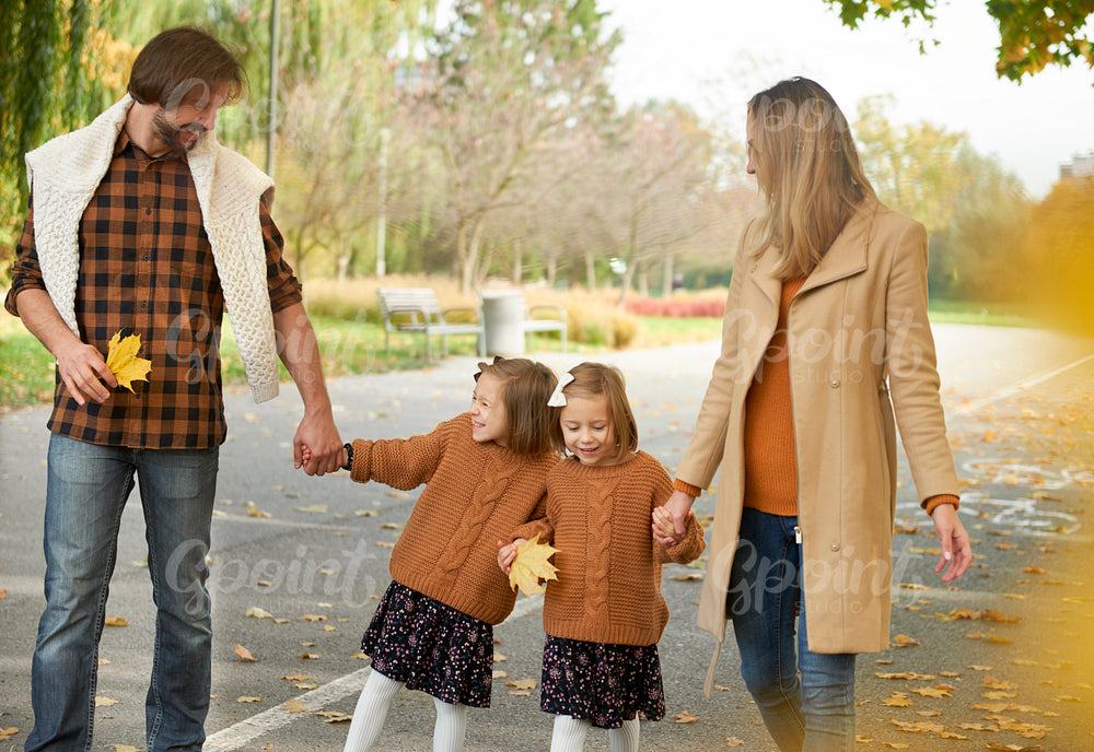 Happy family in actively spending time