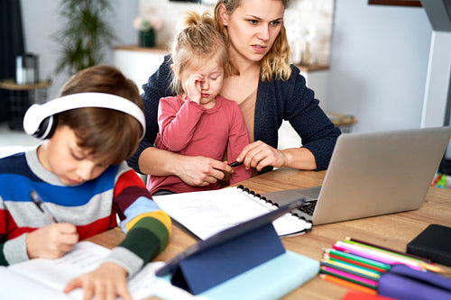 Mother trying to reconcile remote work with homeschooling