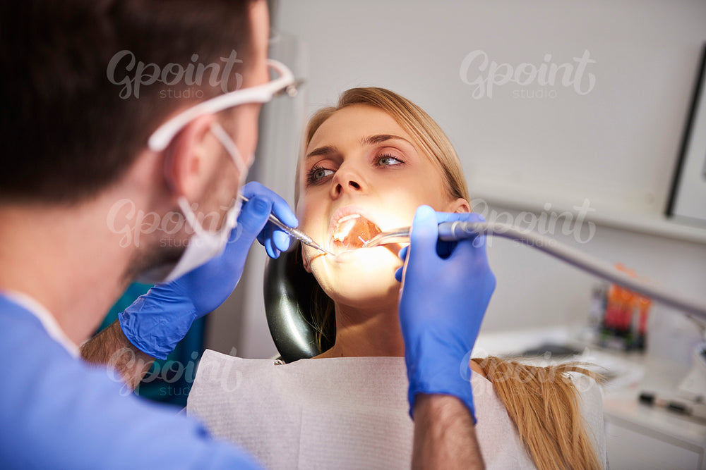 Close up of patient in dentist's clinic