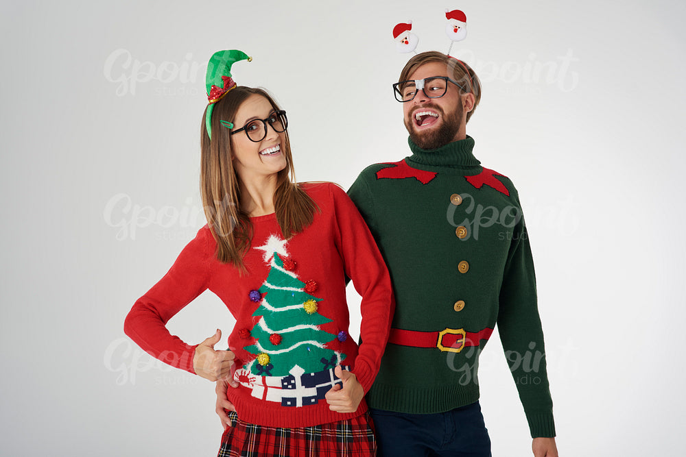 Christmas couple celebrating magic time