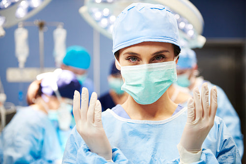 Portrait of female surgeon ready for an operation