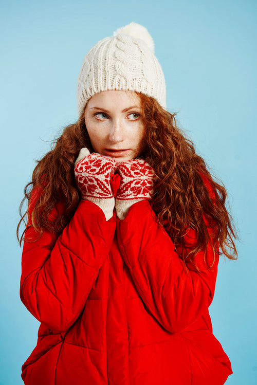 Portrait of young girl shivering with cold