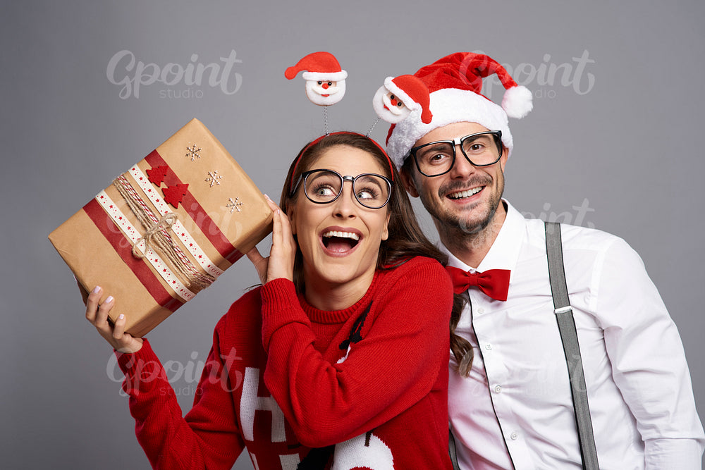 Crazy couple with Christmas present