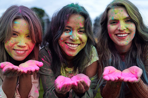 Part of friends spending time together at Holi Festival