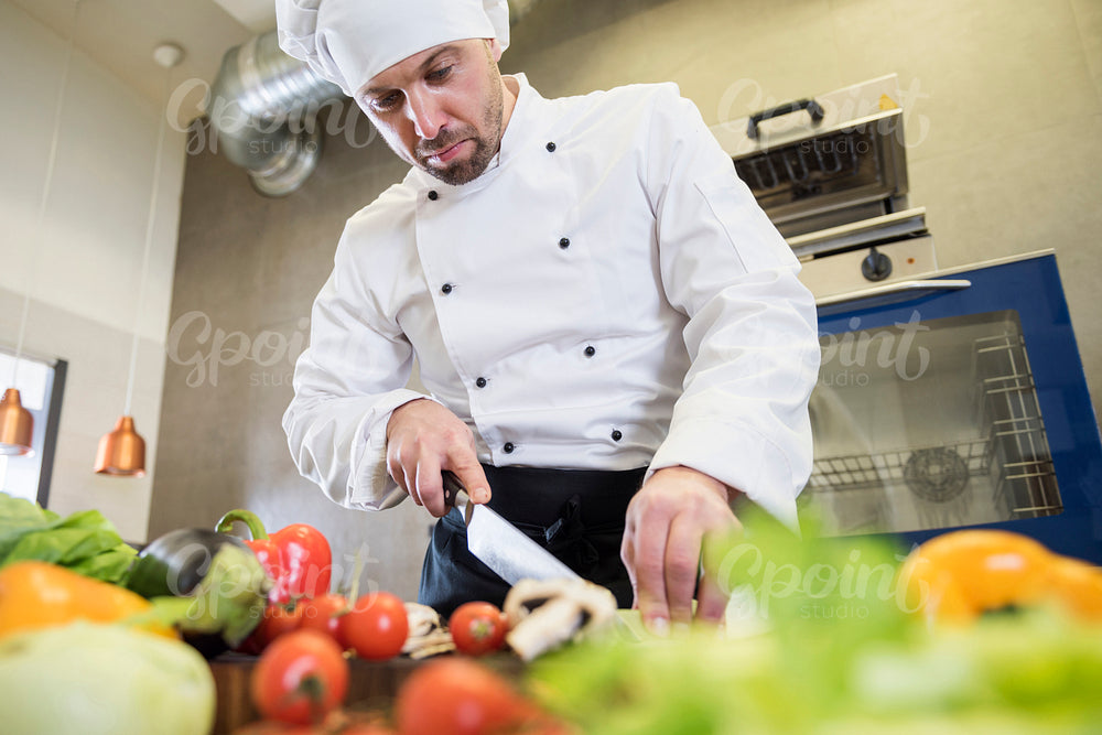 Low angle view of chef at work