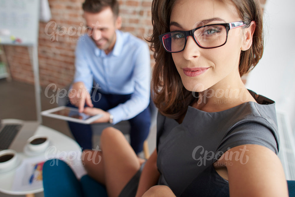 Business meeting of two young business people