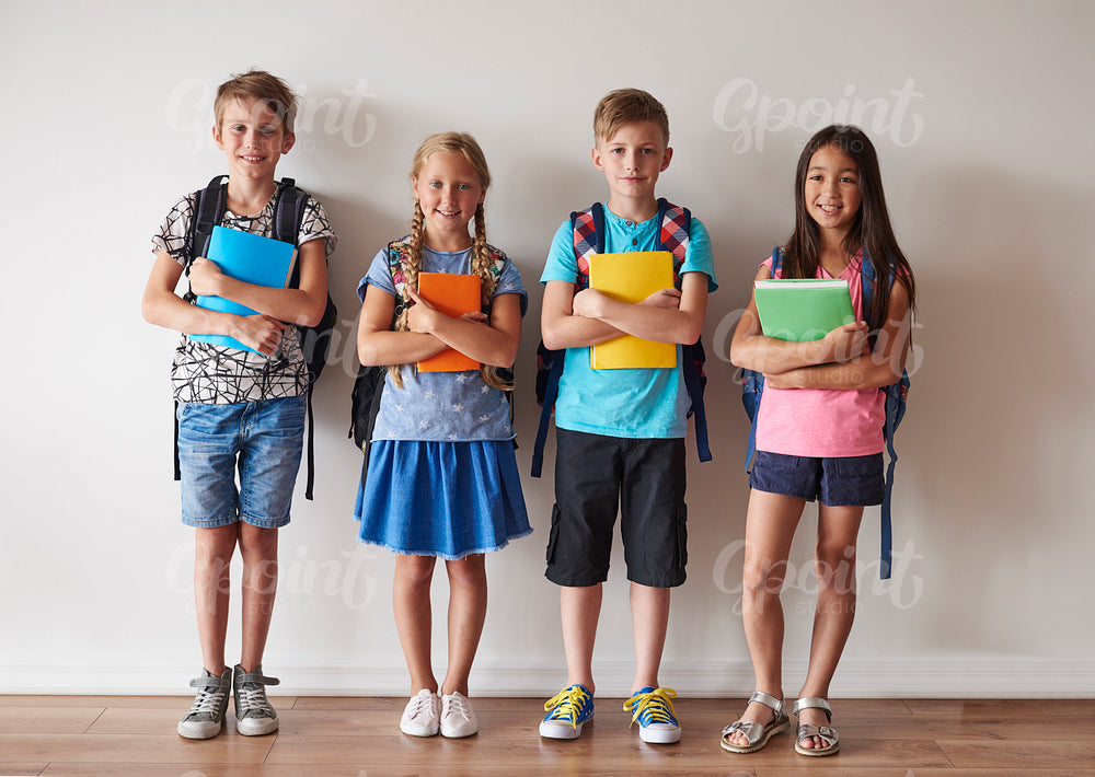 Four of kids prepared to lessons
