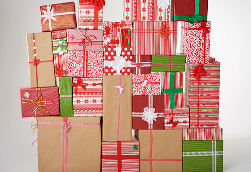 Wall of big Christmas presents